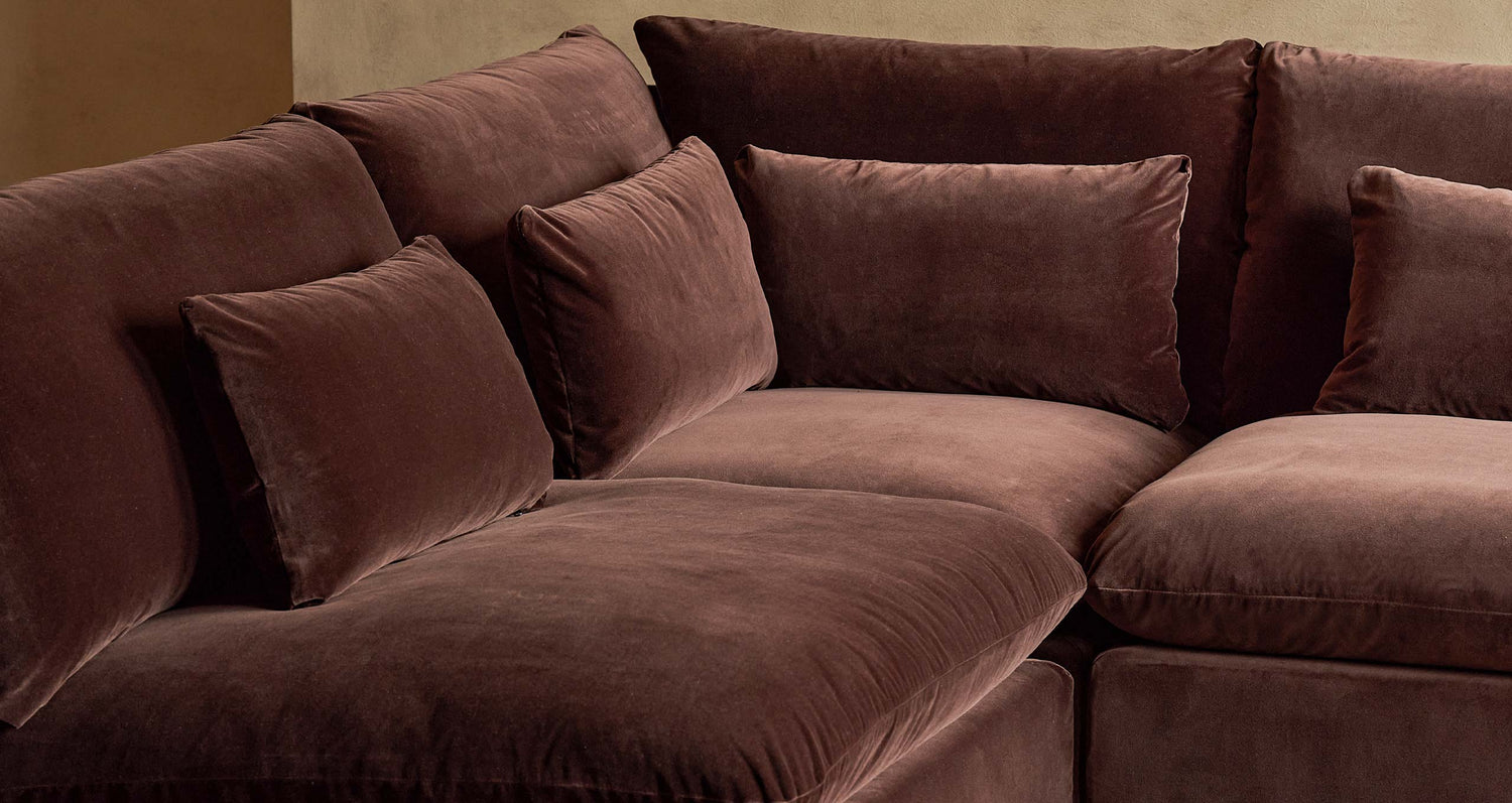 Aria L Shape Sectional in Washed Cotton Velvet Semi Sweet