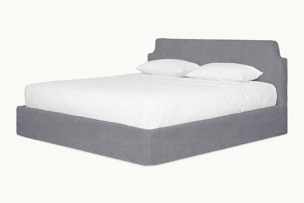 Amelia Bed in Ink Cap, a medium cool grey Light Weight Linen