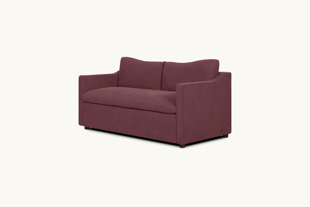 Amelia Full Sized Sleeper Sofa in Summer Plum, a soft maroon Thread-Dyed Cotton Linen