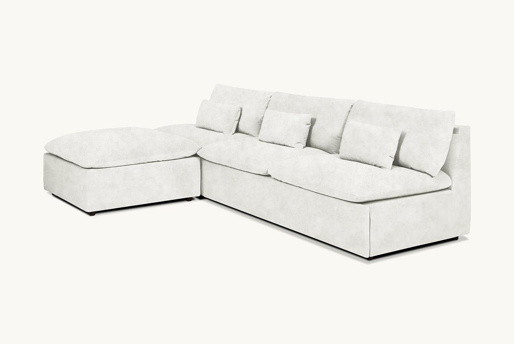 Aria Sleeper Chaise Sectional in Dandelion Poof, a creamy off-white Recycled Faux Fur