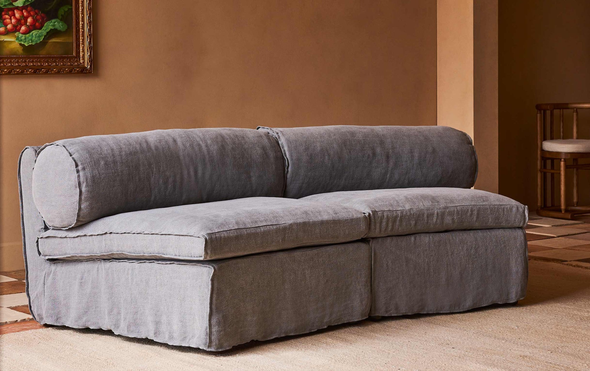 Camino Sectional Sofa, 2-piece in Ink Cap, a medium cool grey Light Weight Linen