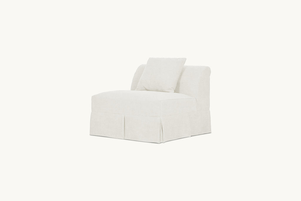 Dalia Armless Chair in Water Lily, a white Light Weight Linen with warm undertones