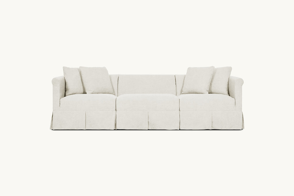 Dalia Sectional in Water Lily, a white Light Weight Linen with warm undertones
