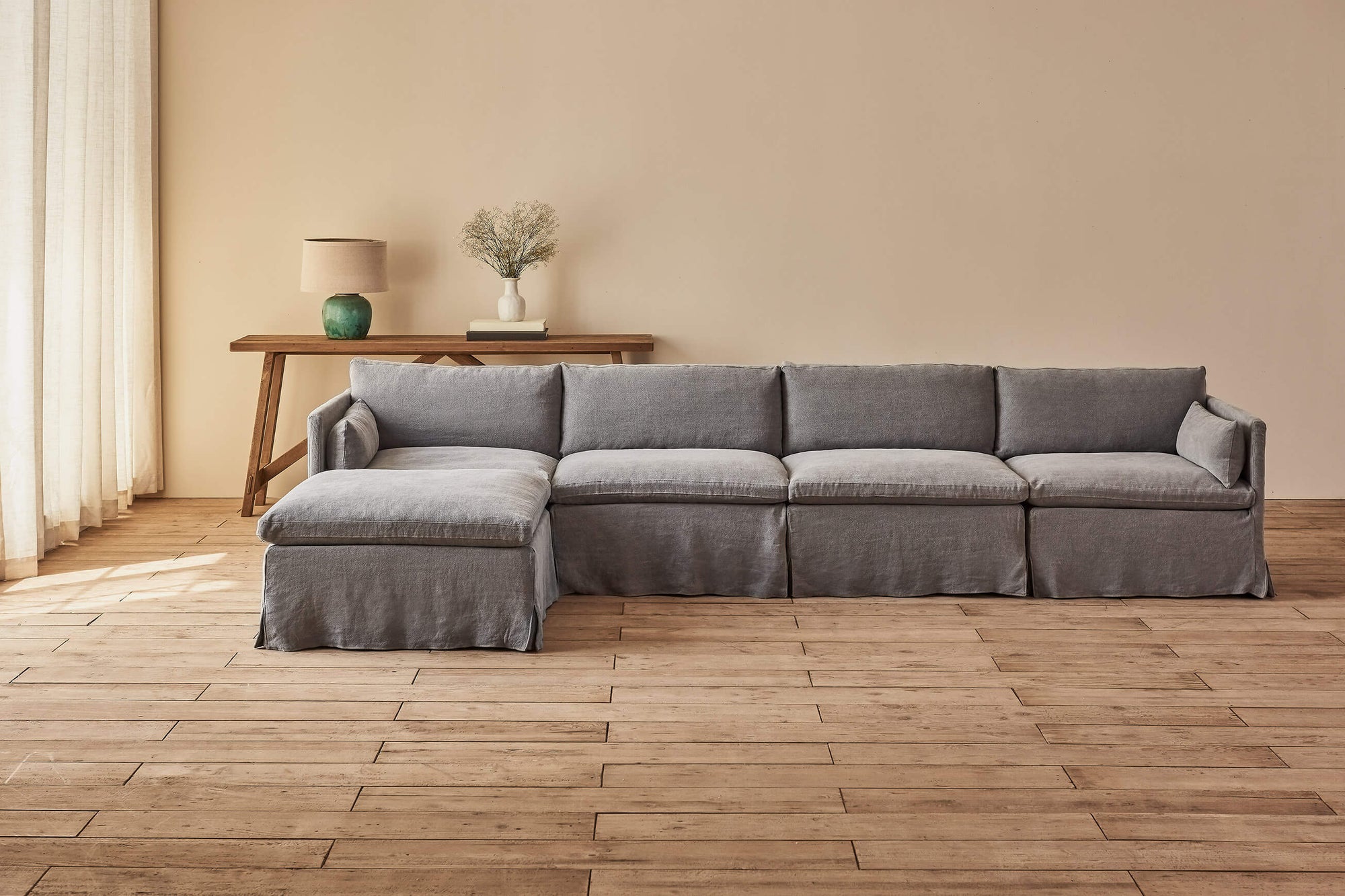 Gabriel 5-Piece Chaise Sectional Sofa in Ink Cap, a medium cool grey Light Weight Linen