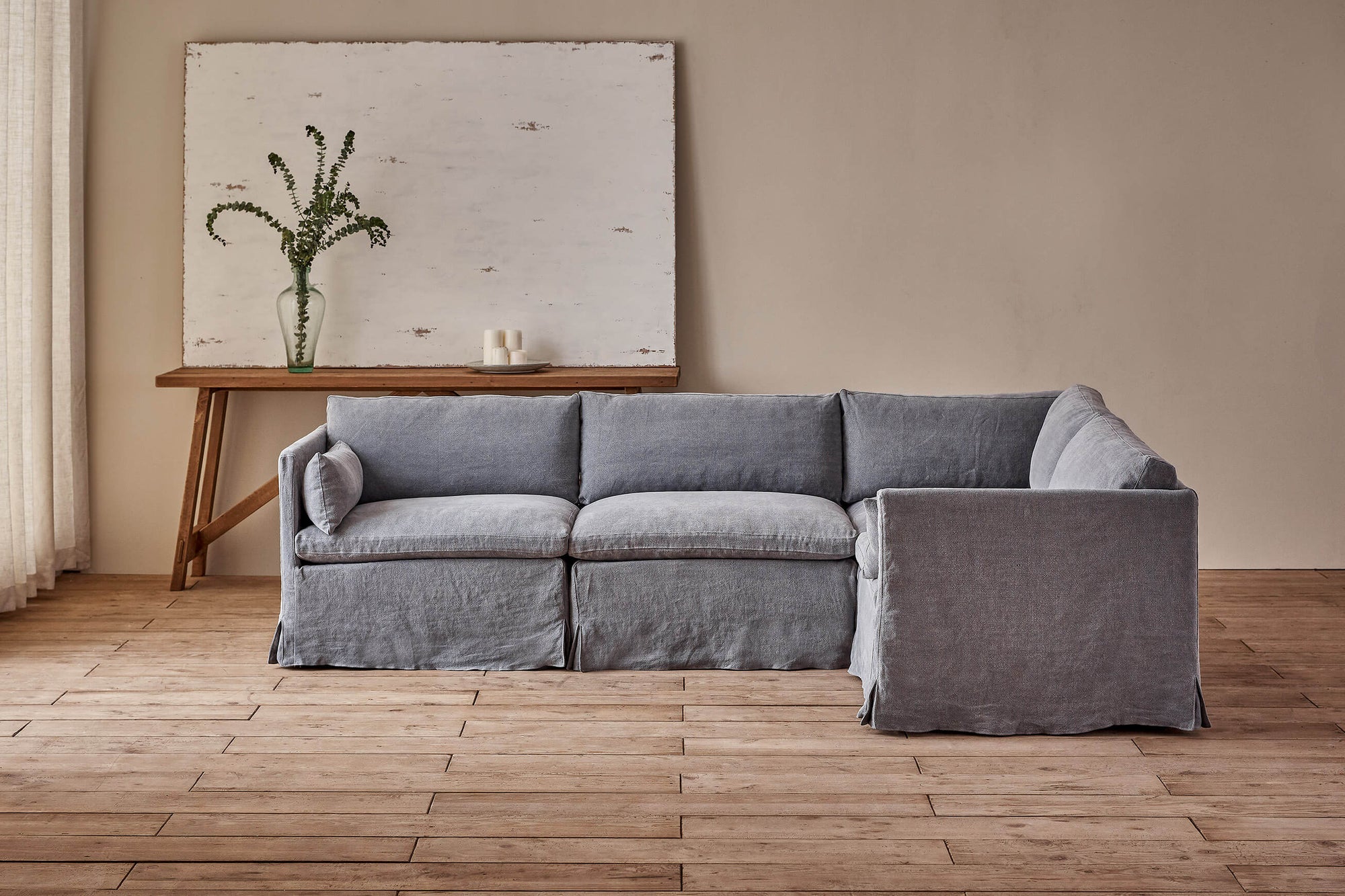 Gabriel L-Shape Sectional Sofa in Ink Cap, a medium cool grey Light Weight Linen