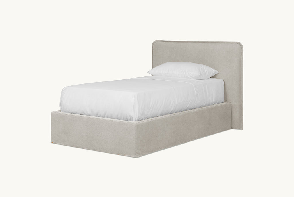 Neva Bed in Jasmine Rice, a light warm greige Medium Weight Linen