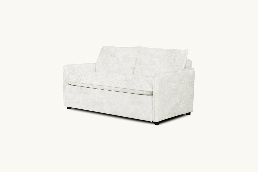 Neva Full Sleeper Sofa in Dandelion Poof, a creamy off-white Recycled Faux Fur