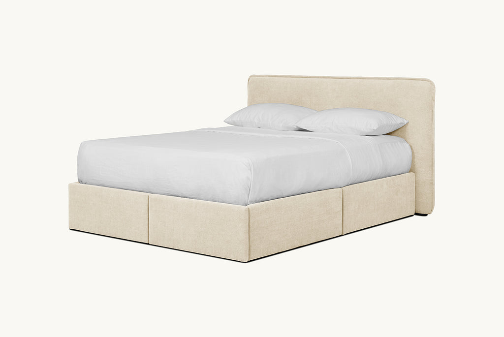 Neva Storage Bed in Warm Oatmeal, a light warm beige Medium Weight Linen