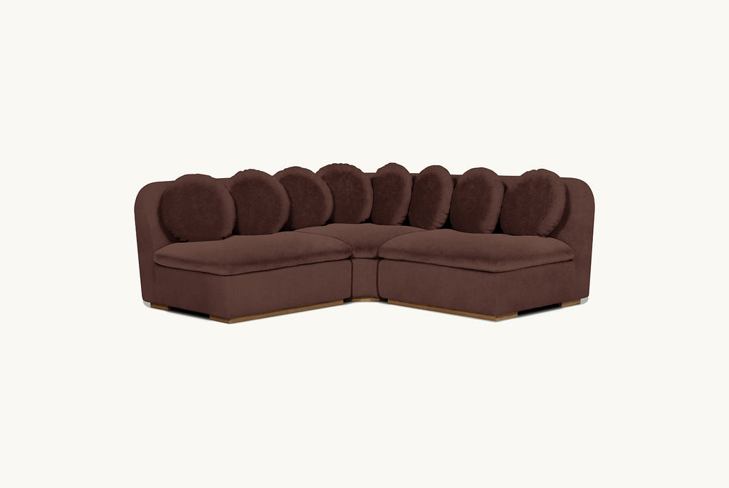 Olea Short Corner Sectional in Semi Sweet, a rich, dark chocolate brown Washed Cotton Velvet