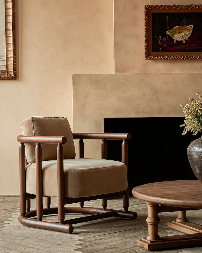 Bene Chair in Daily Bread, a warm, golden brown Washed Cotton Velvet