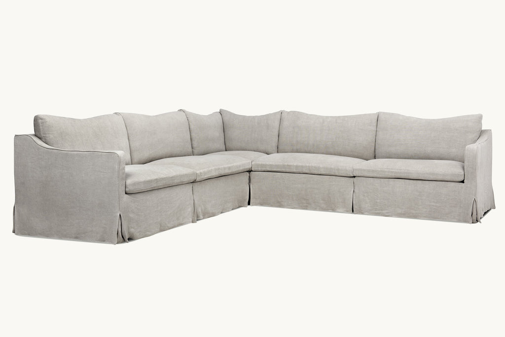 Amelia Corner Sectional Sofa in Jasmine Rice, a light warm greige Medium Weight Linen