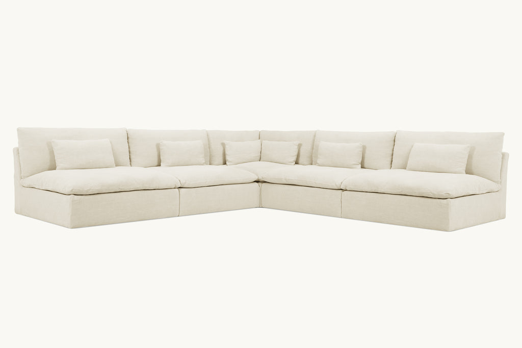 Aria Grande Corner Sectional Sofa in Warm Oatmeal, a light warm beige Medium Weight Linen