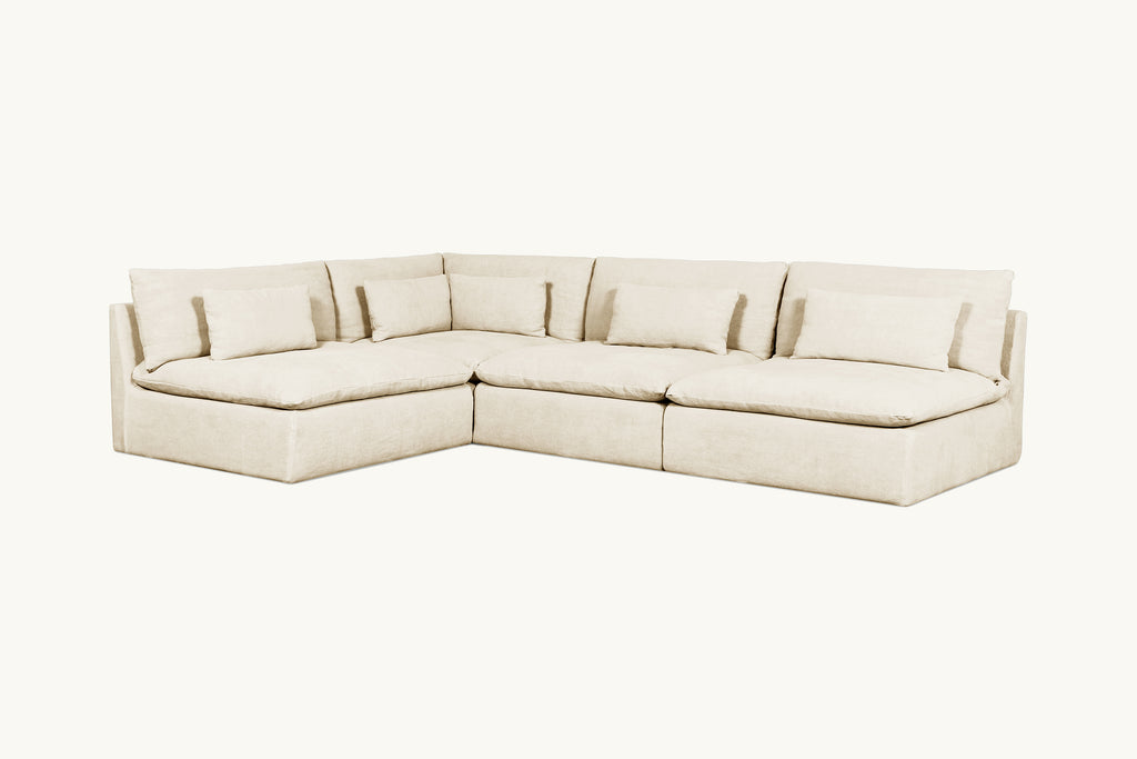 Aria Grande L-Shape Sectional Sofa in Warm Oatmeal, a light warm beige Medium Weight Linen