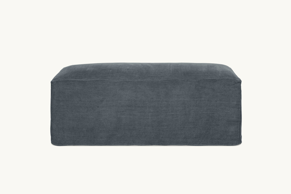 Back view of Devyn Dining Bench in Black Pepper, a cool charcoal grey Light Weight Linen