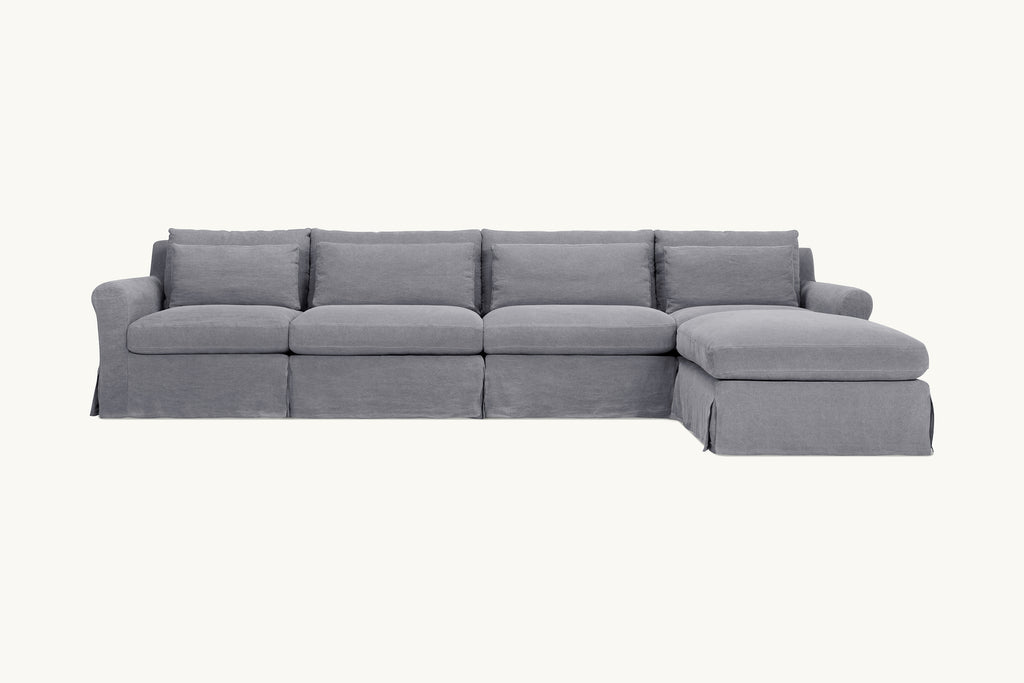 Elias 5-piece Chaise Sectional Sofa in Ink Cap, a medium cool grey Light Weight Linen