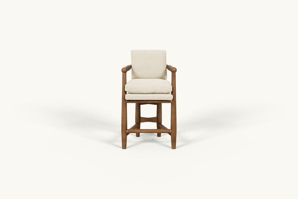 Gio Dining Stool Slipcover in Warm Oatmeal, a light warm beige Medium Weight Linen