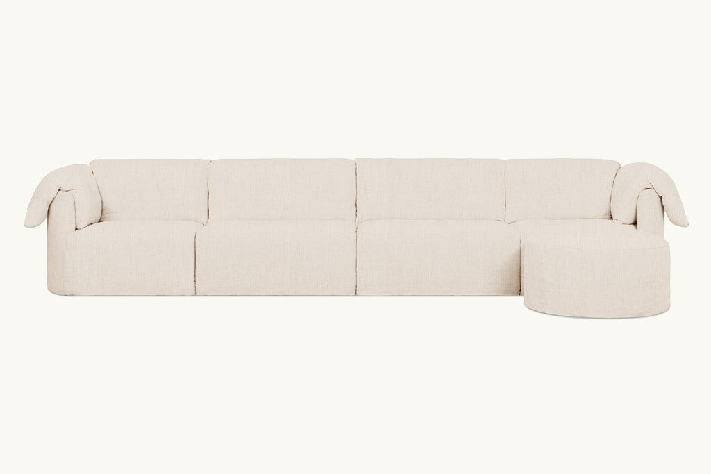 Loula 5-piece Chaise Sectional in Nectarine Dream, a muted terracotta Thread-Dyed Cotton Linen