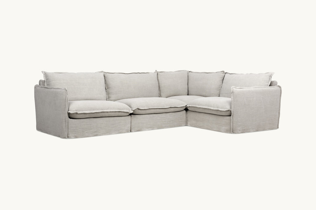 Neva L-Shape Sectional Sofa in Jasmine Rice, a light warm greige Medium Weight Linen