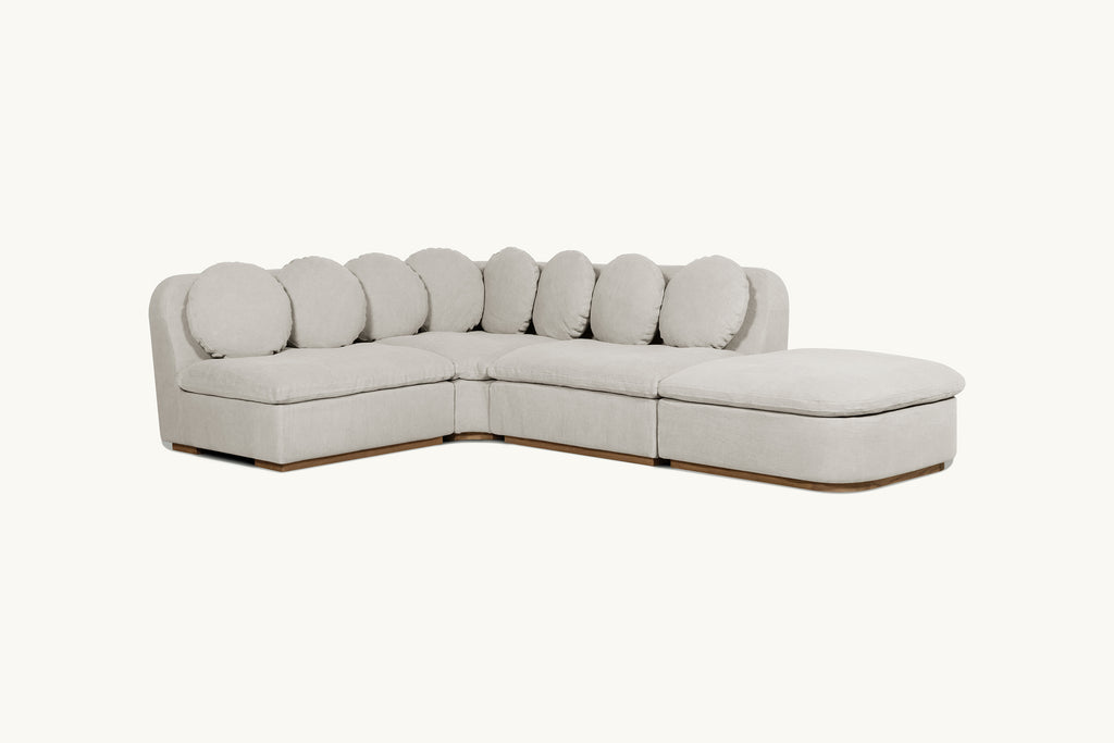 Olea L-Shape Sectional Sofa in Jasmine Rice, a light warm greige Medium Weight Linen