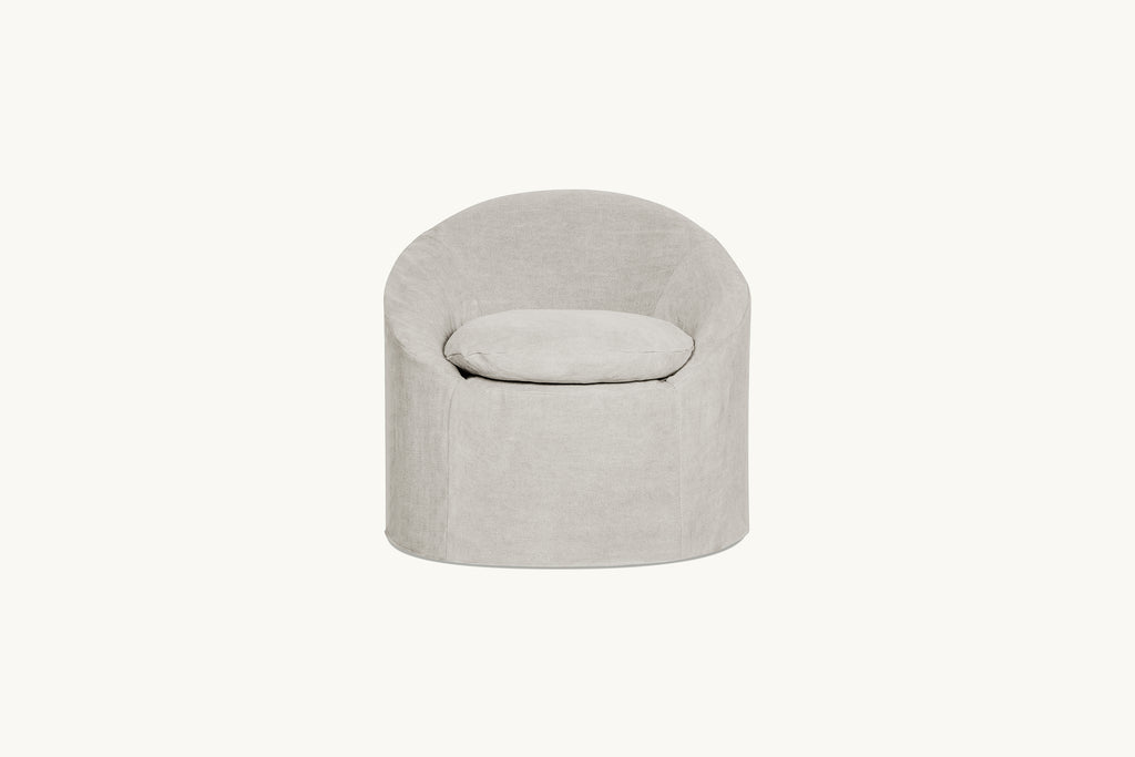 Ozzi Chair in Jasmine Rice, a light warm greige Medium Weight Linen