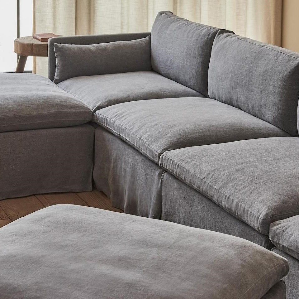 Close up of Gabriel U-Shape Sectional Sofa in Light Weight Linen Ink Cap