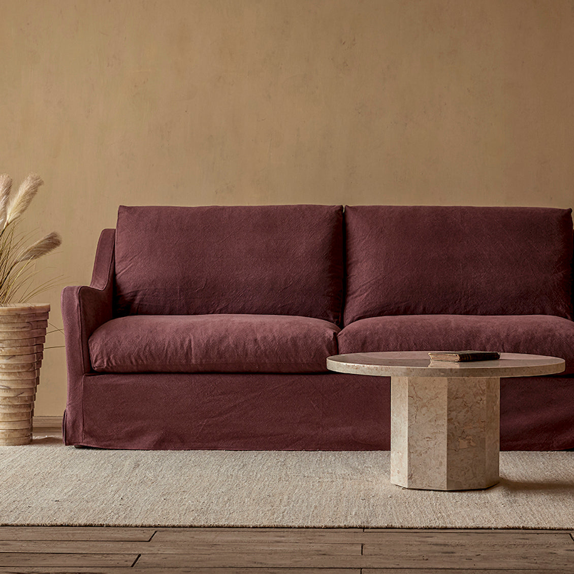 Esme Sofa in Thread-Dyed Cotton Linen Summer Plum