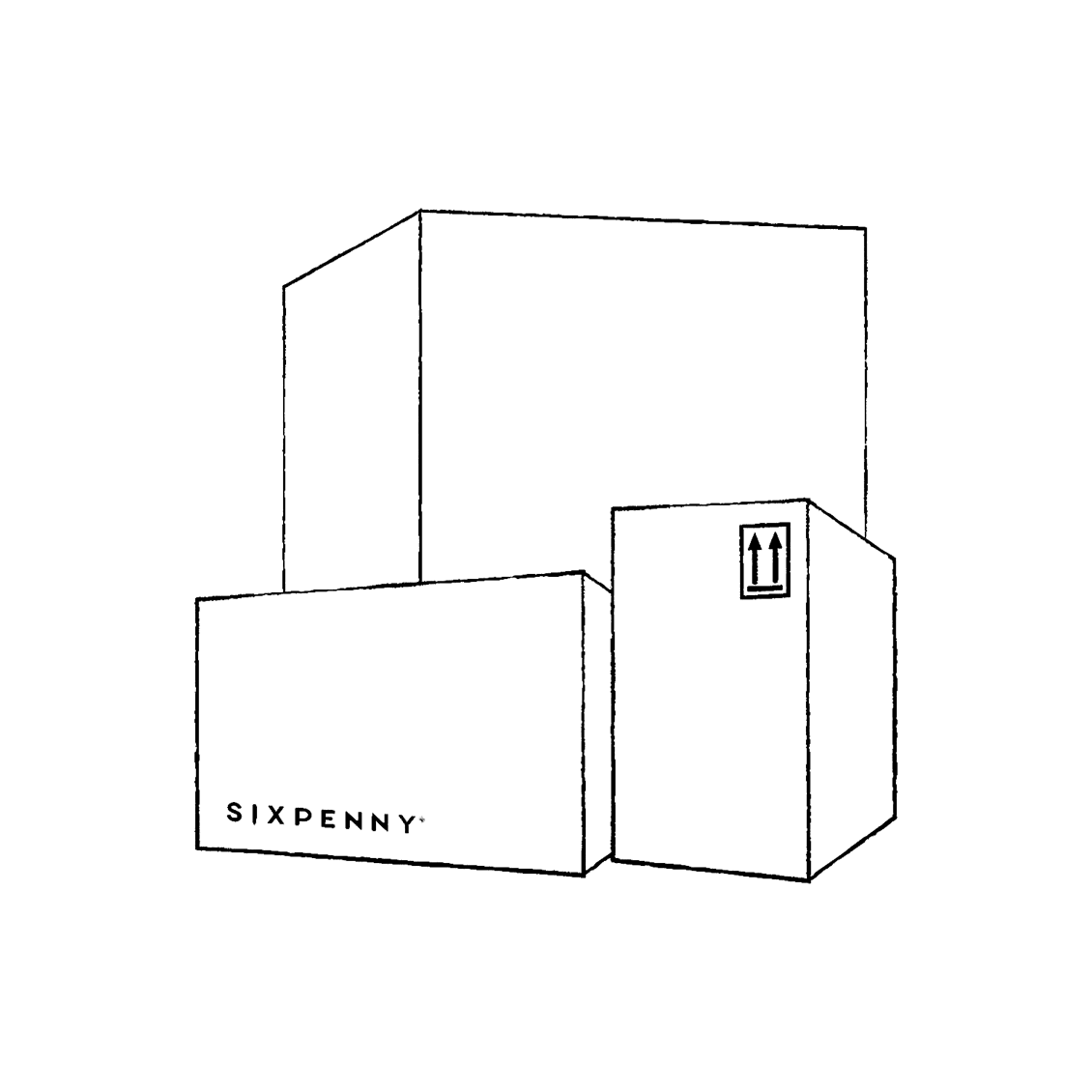 Illustration of 3 branded Sixpenny boxes