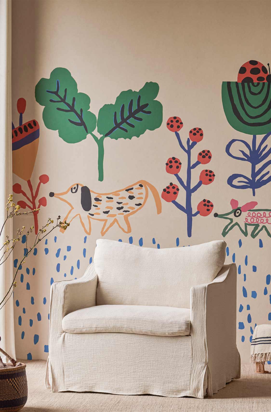 Amelia Swivel Chair in Washed Cotton Linen Corn Silk placed in a children's playroom