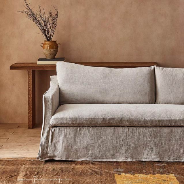 Amelia Sofa in Washed Cotton Linen Blanched Almond