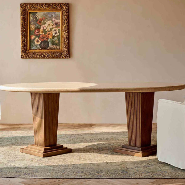 Cordelia Dining Table – Reclaimed Wood and Solid Stone – Sixpenny