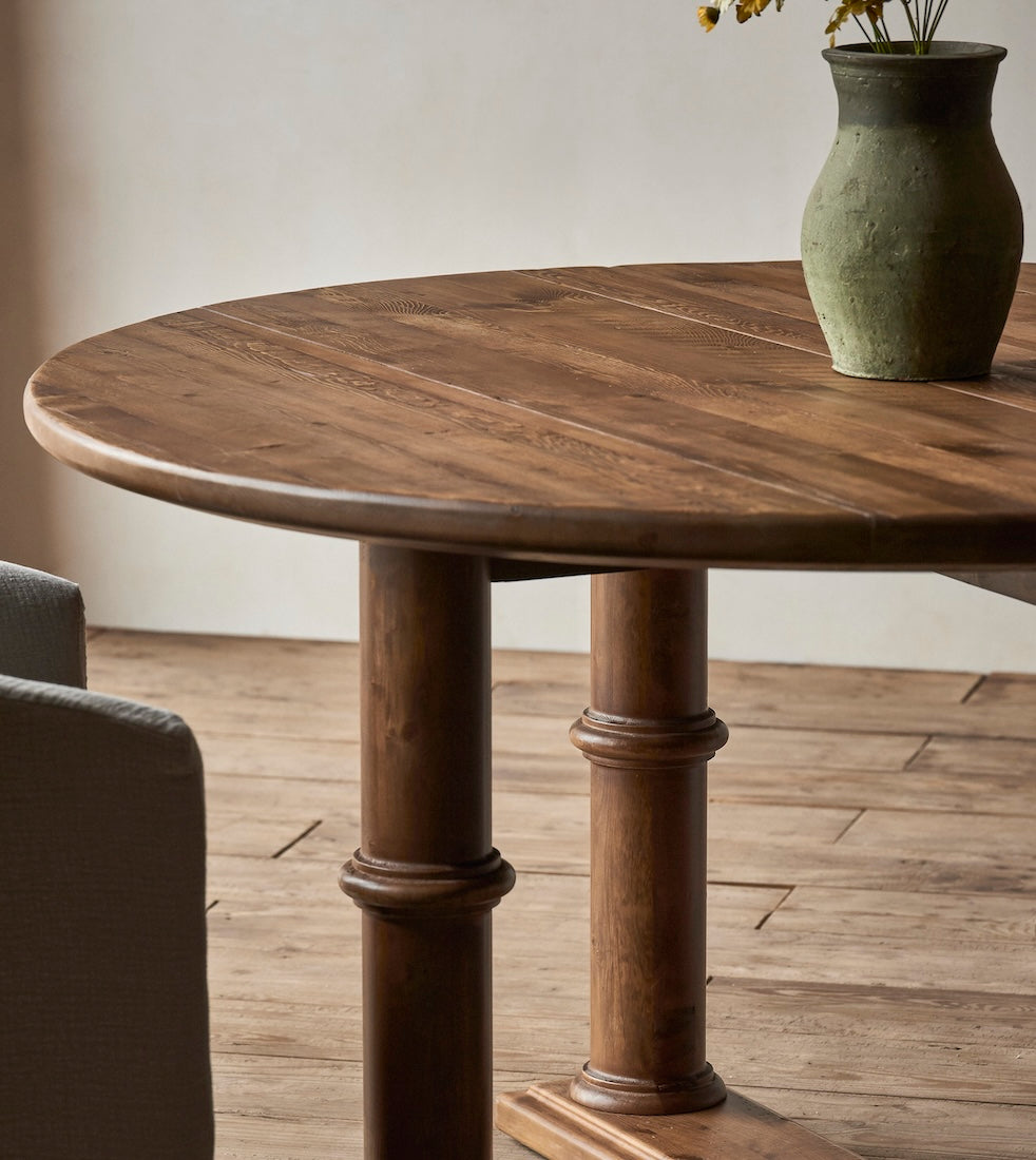 Close up of Pia Dining Table in Heritage Pine