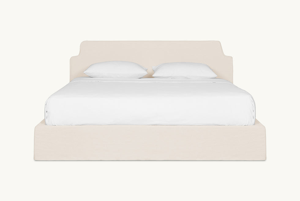 Front view of Amelia Bed in Corn Silk, a light beige Washed Cotton Linen