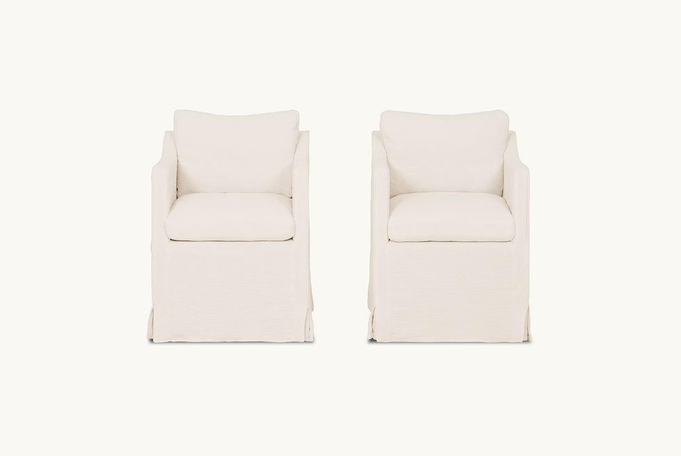 Front view of Amelia Dining Chair in Corn Silk, a light beige Washed Cotton Linen