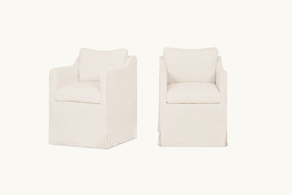 Front and angled view of Amelia Dining Chair in Corn Silk, a light beige Washed Cotton Linen