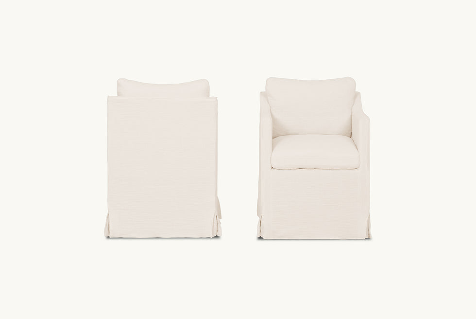 Front and back view of Amelia Dining Chair in Corn Silk, a light beige Washed Cotton Linen
