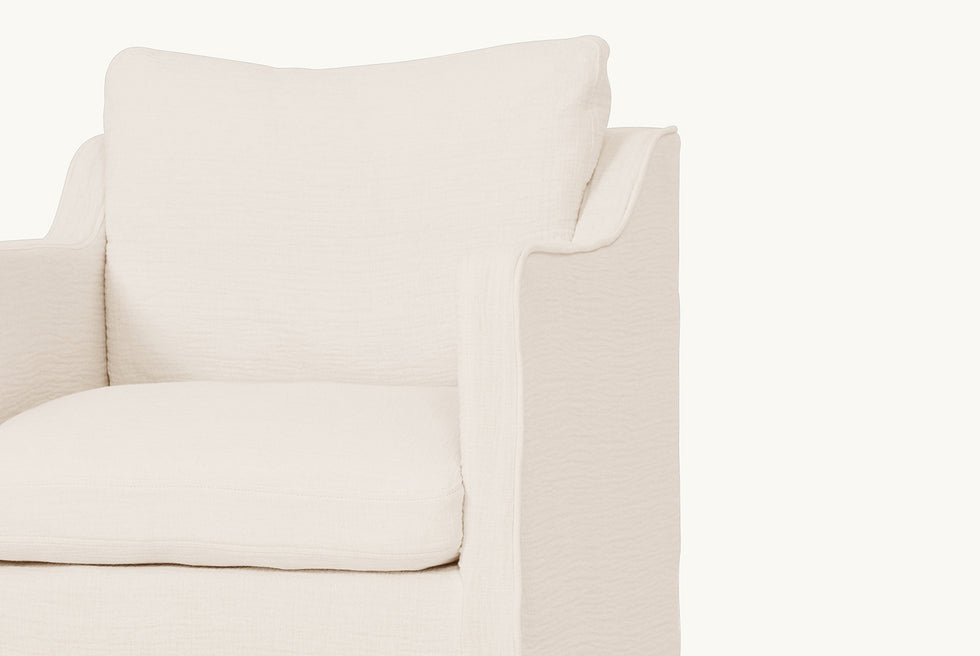 Detialed view of Amelia Dining Chair in Corn Silk, a light beige Washed Cotton Linen