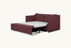 Slide #5 Angled view of the Amelia Sleeper Sofa in Summer Plum, a soft maroon Thread-Dyed Cotton Linen with the mattress pulled out