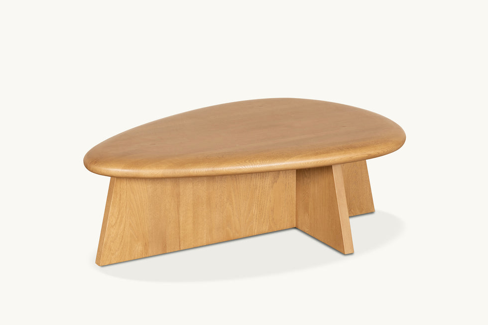 Amina Coffee Table in Tinted Oak, a golden, wheat-colored 100% American red oak
