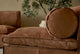 Slide #6 Camino Leather Chair in Sunset Canyon, a cognac brown Meridian Leather, placed in a room next to a potted tree and a Camino Leather Sofa