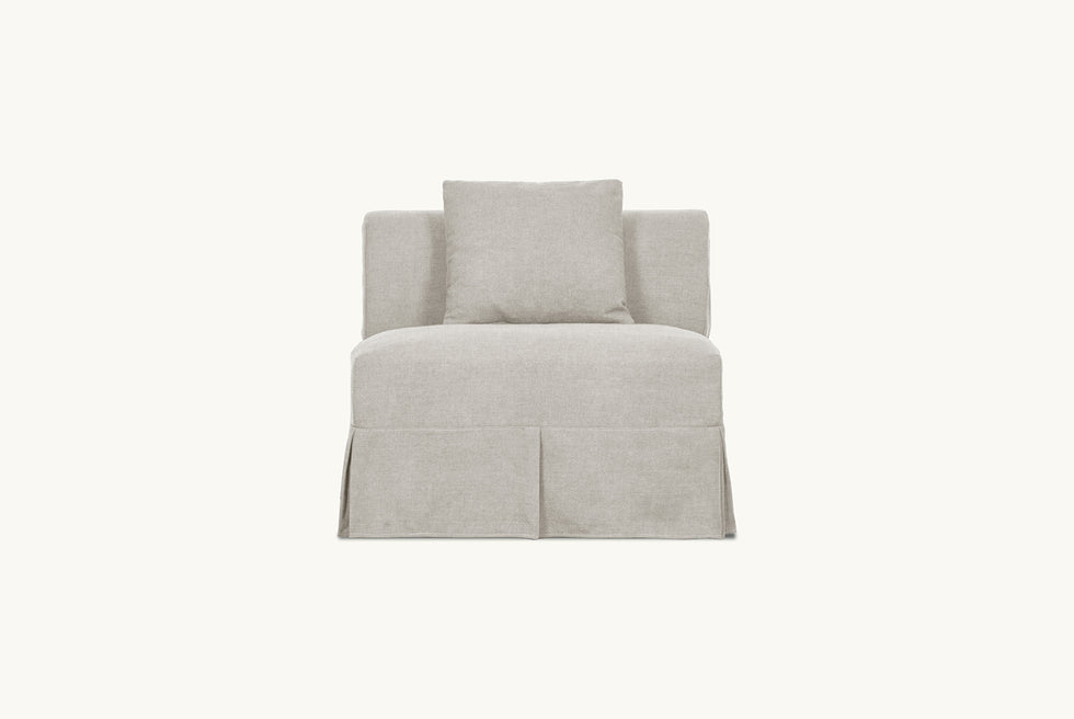 Front view of Dalia Armless Chair in Jasmine Rice, a light warm greige Medium Weight Linen