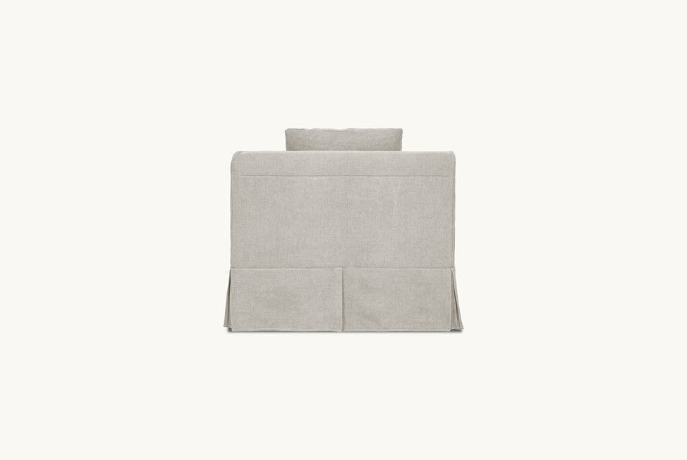 Back view of Dalia Armless Chair in Jasmine Rice, a light warm greige Medium Weight Linen