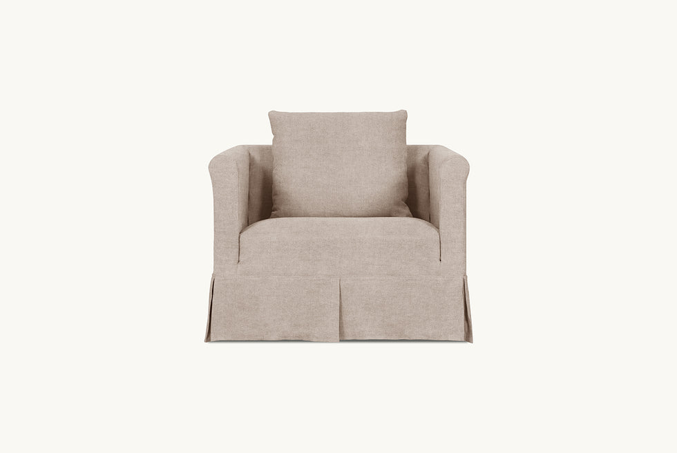 Front view of Dalia Chair in Oat Flour, a medium taupe Light Weight Linen