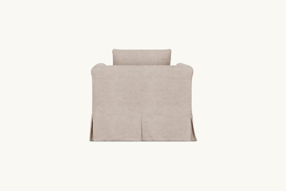 Back view of Dalia Chair in Oat Flour, a medium taupe Light Weight Linen