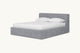 Slide #2 Angled view of Devyn Queen Bed Frame in Ink Cap, a medium cool grey Light Weight Linen, made up with white linen bedding