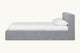 Slide #4 Side view of Devyn Queen Bed Frame in Ink Cap, a medium cool grey Light Weight Linen, made up with white linen bedding