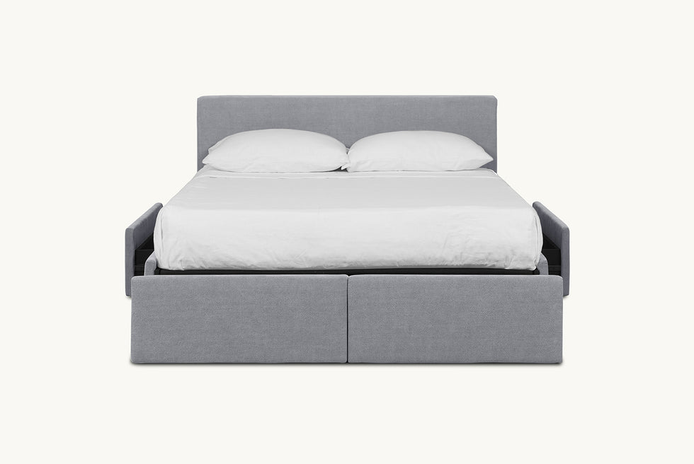 Devyn Storage Bed in Ink Cap, a medium cool grey Light Weight Linen