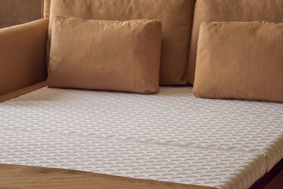 Close up of the mattress in the Elias Sleeper Sofa in Recycled Poly Weave Branch Out