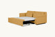 Slide #5 Angled view of the Elias Sleeper Sofa in Honey Bee, a saffron yellow Thread-Dyed Cotton Linen with the mattress pulled out