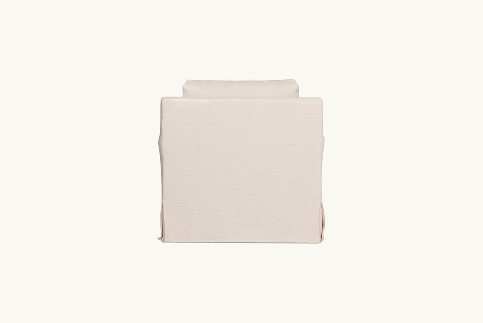 Back view of Elias Swivel Chair in Corn Silk, a light beige Washed Cotton Linen