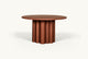Slide #2 Front View of Enzo Round Dining Table in Spiced Oak, a smokey paprika-hued 100% American red oak